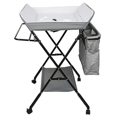 Immagine di tavolo per pannolini pieghevole e portatile, pieghevole, camera da letto bambini, regolabile in altezza, fasciatoio vasca bagno 2 1, dalla nascita a 12 mesi (bianco
