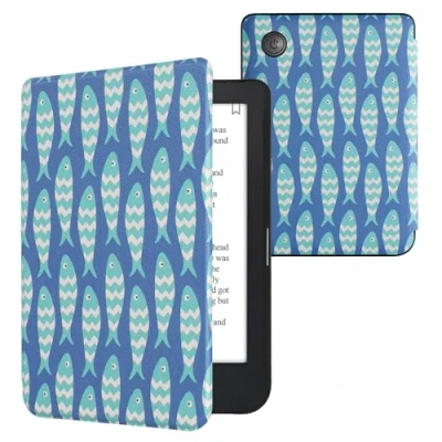 Immagine di kwmobile Custodia eReader Compatibile con Kobo Clara 2E Cover eBook Reader Flip Case blu/blu chiaro/bianco Pesciolini