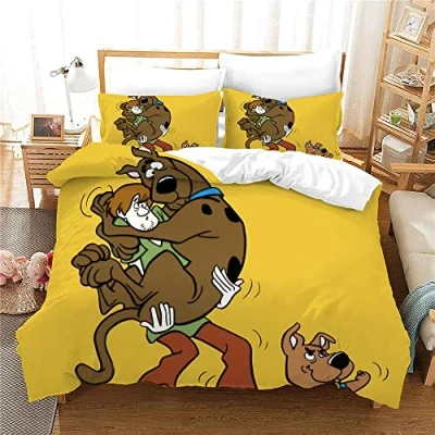 Immagine di NICHIYO Scooby DOO Set di biancheria da letto, copripiumino e federa, in microfibra, stampa digitale 3D, 3 pezzi (copripiumino + federe) (6,Doubie 200 x cm)