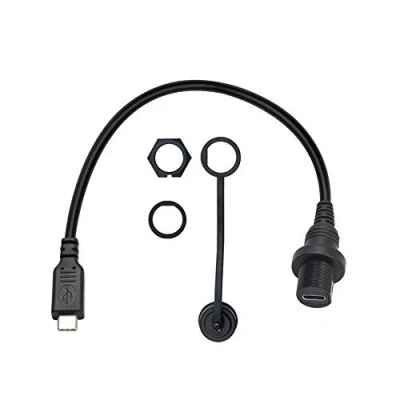 Immagine di Duttek cavo USB C per montaggio a incasso, prolunga tipo C, su cruscotto, pannello, auto, barca, moto (singolo rotondo 30 cm)