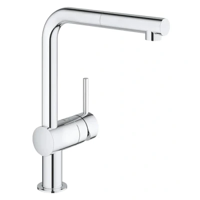 Immagine di GROHE Minta Miscelatore per lavello cucina con doccetta estraibile (bocca a L, raggio di rotazione 360, estraibile, cartuccia in ceramica 46 mm), 329 mm, cromo, 32168000