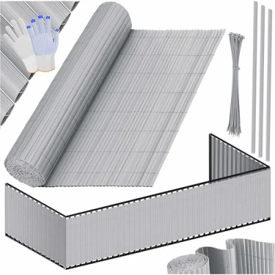 Immagine di KESSER® Recinzione Privacy in PVC 120 x 400 cm, Rivestimento per Balconi, Frangivento, Doghe Rinforzate Giardini, Balconi e Terrazze, incl. Fascette Copertura, Grigio Chiaro