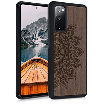 Immagine di kwmobile Custodia Compatibile con Samsung Galaxy S20 Fe Cover Back Case in Legno Bumper Silicone TPU Sole Marrone Scuro
