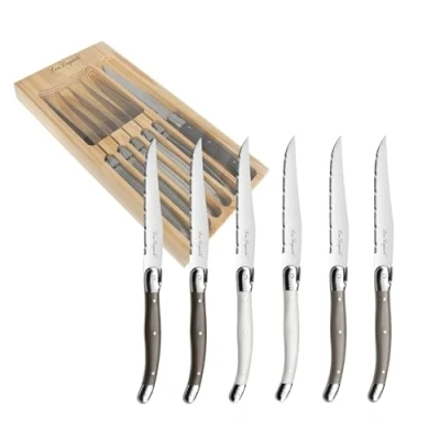 Immagine di Lou Laguiole Tradition 6 Steak Knives Pepper/Pearl/Taupe