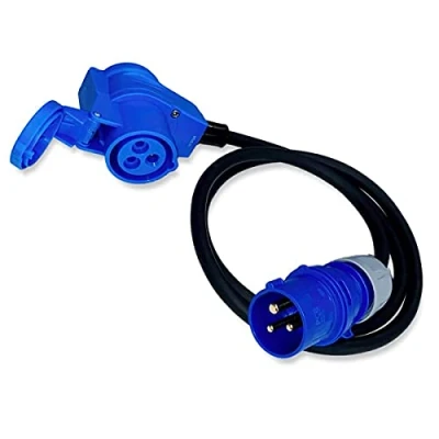 Immagine di Cavo adattatore CEE con angolare su spina IP44, resistente agli spruzzi, 230 V/16 A, prolunga a 3 poli per il campeggio, la barca, camper e roulotte, 1,5 m