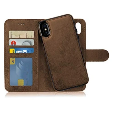 Immagine di MyGadget Cover per iPhone XS Max Custodia Libretto Magnetica Portafoglio Flip Wallet Case Porta Carte in Similpelle PU Removibile Marrone