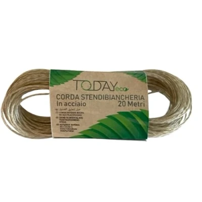 Immagine di TODAY Corda stendibiancheria da esterno 20m con nucleo in acciaio antiruggine estremamente resistente e rivestita PVC protettivo, ideale per spazi esterni