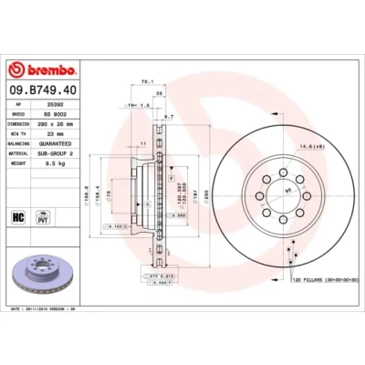 Immagine di BREMBO 09.B749.40 Disco freno 290 26 8 ventilazione interna ad alto tenore di carbonio