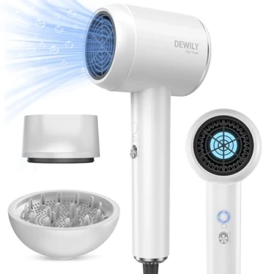 Immagine di DEWILY Phon Capelli Professionale Asciugacapelli Ionico, 1800W Asciugatura Rapida con Diffusore e Concentratori, 4 Temperature 2 Velocità, Potente Piccolo da Viaggio (Bianco)