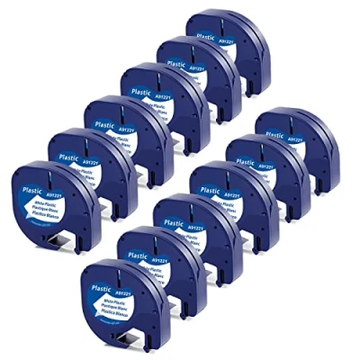 Immagine di 12X Nastri per Etichette MarkField Compatibile In Sostituzione di Dymo Letratag Plastica 12mm x 4m White Plastic Nastro, LT 110T 100H 2000 Plus QX 50 XR XM
