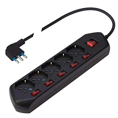 Immagine di POLY POOL PP2509.2 Ciabatta Multipresa Elettrica MULTI SWITCH 5 Prese Schuko Multistandard Bivalenti Spina Salvaspazio Interruttori per Ogni Presa con Interruttore Nera Cavo 1,5m