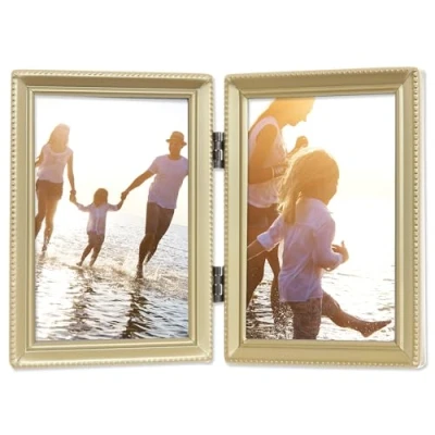 Immagine di Lawrence Frames 11435D Antique Gold Bead Hinged Double Picture Frame, 3.5 da 12,7 cm