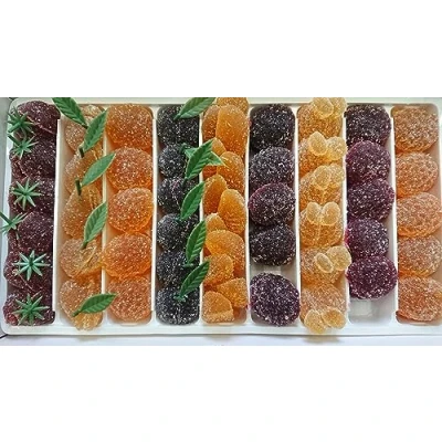Immagine di gelees alla frutta 1 kg,sapori (fragola, pera, amarena, ananas, lampone, albicocca, arancia, mango, ribes nero), senza glutine, conservanti, coloranti e aromi artificiali.