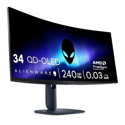 Immagine di Alienware 34 Monitor Gaming AW3425DW, WQHD (3440x1440), 21:9 1800R Curvo, 240Hz, QD OLED, 0.03ms, NVIDIA G SYNC Compatible, AMD FreeSync Premium Pro, HDR True Black 400, USB C, 3 Anni di Garanzia