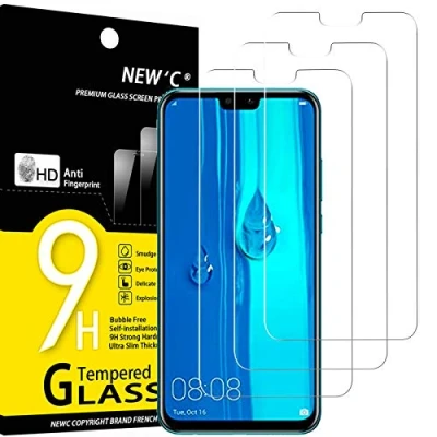 Immagine di NEW&#039;C 3 Pezzi, Vetro Temperato per Huawei Y9 2019 (Enjoy 9 Plus), Pellicola Prottetiva Anti Graffio, Impronte, Senza Bolle, Durezza 9H, 0,33mm Ultra Trasparente, Resistente