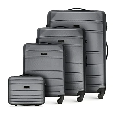 Immagine di WITTCHEN Valigia da viaggio Bagaglio a mano cabina rigida in ABS con 4 ruote girevoli Serratura combinazione Maniglia telescopica Globe Line Set di valigie Grigio