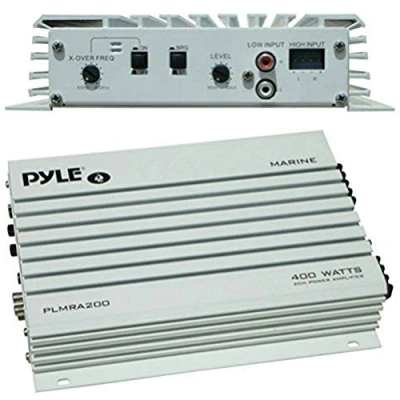Immagine di PYLE PLMRA200 amplificatore marino uso nautico 200 watt rms 400 max a 2 canali barca piscina gommone imbarcazioni interno esterno locali all&#039;aperto ingressi rca e ad alto livello