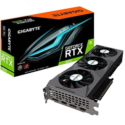 Immagine di Gigabyte GV N3070EAGLE 8GD 2.0 LHR version NVIDIA. 8 GB. GeForce RTX 3070. GDDR6. PCI E 4.0 x 16. Processor frequency 1725 MHz. HDMI ports quantity 2. Memory clock speed 14000 MHz