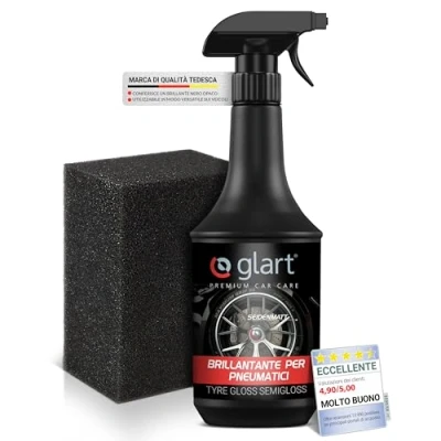 Immagine di Glart 451RK Lucidante per cerchioni dell&#039;auto, ideale la manutenzione di e componenti in plastica gomma, effetto opaco, 1000 ml, con spugna l&#039;applicazione