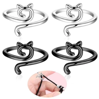 Immagine di Anello Uncinetto 4 Pezzi Crochet Ring per in Metallo Regolabili Accessori Lavorare a Maglia Più Velocemente