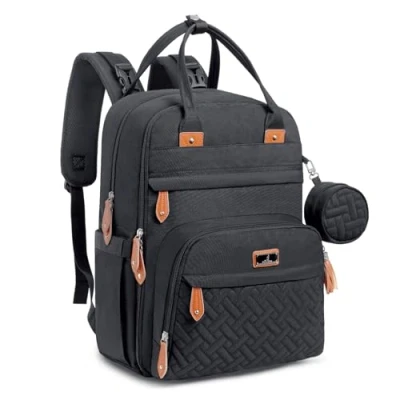 Immagine di BabbleRoo Zaino per pannolini con fasciatoio neonati, unisex, grande capacità, borsa multifunzione, impermeabile, da viaggio custodia ciuccio staccabile, (nero)