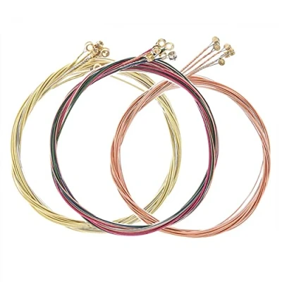 Immagine di Alnicov 3 set completo di 6 corde per chitarra acustica ricambio in acciaio con testa ottone nichelato (1 ottone, 1 rame e multicolore)