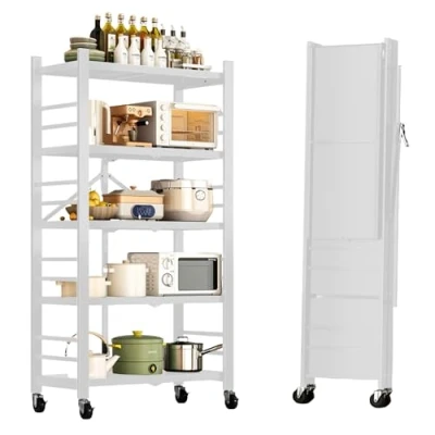 Immagine di MAGIC SELECT Scaffalature di Stoccaggio. Scaffale Modulare Multiuso. con Ruote. Pieghevole. Mobili per Cucina, Bagno, Camera da Letto, Soggiorno 5 Ripiani.