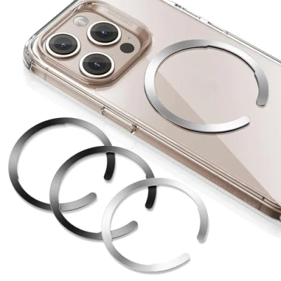 Immagine di ESR compatibile con Anello MagSafe, Kit adesivo di conversione universale per la ricarica wireless magnetica iPhone serie 15/14/13/12, Galaxy S23/S22/accessori 4 Pezzi, NNero e Argento