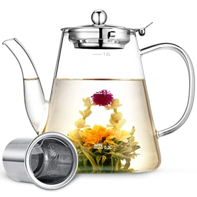 Immagine di Teiera Vetro, Zpose 1200 ml con Infusore in Acciaio Inox Removibile, Vetro per Fornello, Perfetta Tè Sfuso o Fiori di