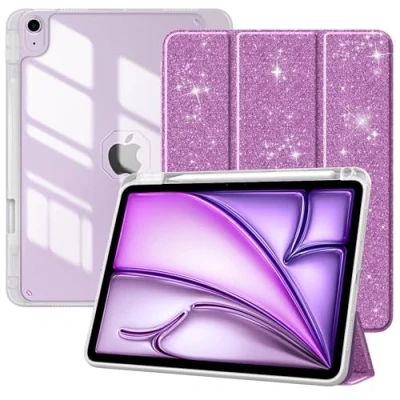 Immagine di TiMOVO Cover per iPad Air 11 Pollici M2 2024, 6/5/4 Generazione 2024/2022/2020 10,9&quot; con Portapenna, Custodia Protettiva Retro Trasparente, Auto Sveglia/Sonno, Glitter Taro Violetta