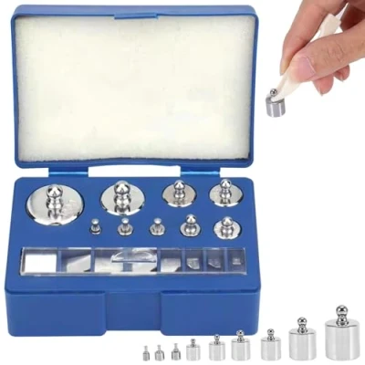 Immagine di peso di calibrazione, 17 pesi calibrazione precisione, set in acciaio inox, per laboratori digitali, 1 g, 2 5 10 20