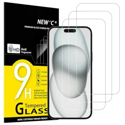Immagine di NEW&#039;C 3 Pezzi, Vetro Temperato per iPhone 16 Plus, 15 Pro Max, Plus (6,7 Pollici), Pellicola Prottetiva, Senza Bolle, Durezza 9H, 0,33mm Ultra Trasparente, Resistente