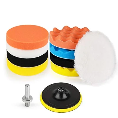 Immagine di Kshineni Kit Lucidatrici Auto, 150mm 11Pezzi di Spugne Lucidanti con Adattatore per Trapano e Cuscinetti Ceretta in Lana, Set Tamponi Lucidatura Lucidatrice