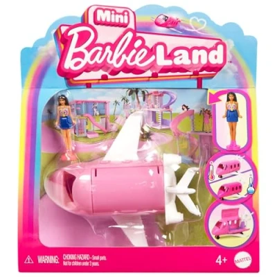 Immagine di Barbie mini BarbieLand Set Aereo dei Sogni e bambola, playset bambola 3,8 cm veicolo con sorpresa cambia colore in acqua calda fredda, giocattolo per bambini, 4+ anni, HYF40