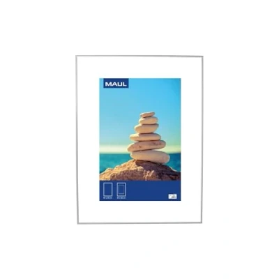 Immagine di Maul Cornice portafoto MAULDesign 60 x 80 cm, in alluminio, da appendere orizzontale e verticale, elegante, sottile, con inserto per passepartout, ideale foto, collage immagini, argento