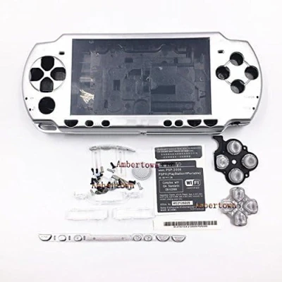 Immagine di Cover di ricambio per console Sony PSP serie 2000 2001 2002 2003 2004 con set pulsanti (argento)