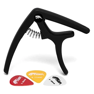 Immagine di TIGER GACAPO9 BK Capotasto a grilletto con sgancio rapido per chitarre acustiche, elettriche, bassi colore nero