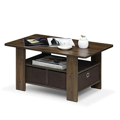 Immagine di Furinno Andrey Tavolino da caffè con cassetto portaoggetti, Legno ingegnerizzato, Noce Columbia/Marrone Scuro, 48.01 x 39.62 cm