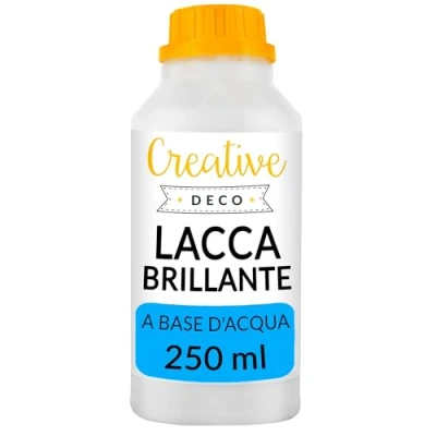 Immagine di Creative Deco Varnish Vernice Finale Lucida Bottiglia 250ml a Base d&#039;Acqua Finitura Trasparente, all Acqua per Legno, Argilla, Tessuti Impregnante Legno Esterno e Interno Decoupage