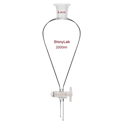 Immagine di stonylab Imbuto Separatore Conico da 2000ml in Vetro Borosilicato Pesante con Giunti 24/29 e Rubinetto di Chiusura PTFE Conical Separatory Funnel, 2000 ml