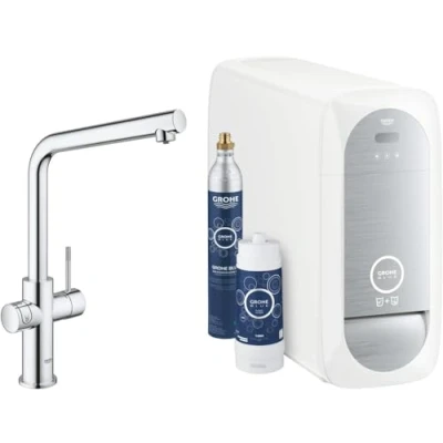 Immagine di GROHE Blue Home miscelatore monocomando per lavello con sistema filtrante dell&#039;acqua, Bocca L, Filtro acqua incluso, cromo, 31454001