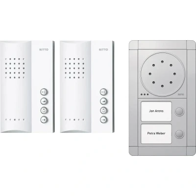 Immagine di Ritto by Schneider RGE1891420 Citofono Cablato Kit completo Casa Bifamiliare Argento, Bianco