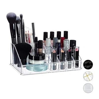 Immagine di Relaxdays Contenitore Porta Trucchi In Acrilico, Make Up Organizer Con 16 Scomparti Per Cosmetici, Rossetti, Trasparente, 8 x 22 12,5 cm ca, 10024644_50