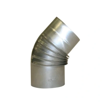 Immagine di Kamino Flam tubo a gomito per stufa angolo 45, fumo in acciaio alluminato, forno Ø 120 mm, testato secondo la norma EN 1856 2, argento