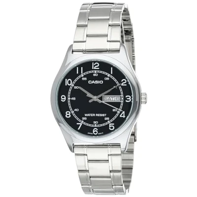Immagine di Casio MTP V006D 1B2 Men&#039;s Stainless Steel Easy Reader Black Dial Day Date Analog Dress Watch