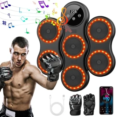 Immagine di Macchina da Boxe Musicale, Music Boxing Machine Parete per Adulti e Bambini, con Guanti, modalità Bluetooth, 9 velocità, Conteggio, Esercizio/Sollievo dallo Stress (Nero)
