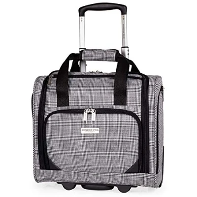 Immagine di London Fog bagagli morbidi in EVA con ruote durevoli testate dallo stress Valigia telescopica manico di trascinamento Newbury LFL004, Plaid argento., Under Seat, Set