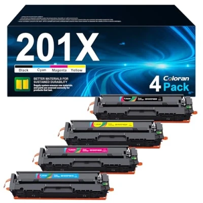 Immagine di Coloran 201X 201A CF400X Compatibili per Toner HP CF400A CF401X CF402X CF403X Color LaserJet Pro MFP M277dw M252dw M277n N252n N274n M277 M252 (Nero Ciano Magenta Giallo, 4 Pack)