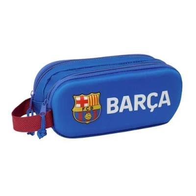 Immagine di Safta F.C. Barcellona 3D astuccio doppio 3D, per bambini, ideale bambini in età scolastica, comodo e versatile, qualità resistenza, 21 x 6 8 cm, colore Blu marino, navy,