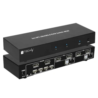 Immagine di Techly 101928 Switch KVM 2 Porte DisplayPort1.2 per Doppio Monitor Nero